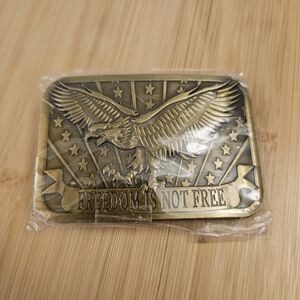 Freedom Is Not Free Brass Belt Buckle Eagle Flag Sponsor 2014 USA American